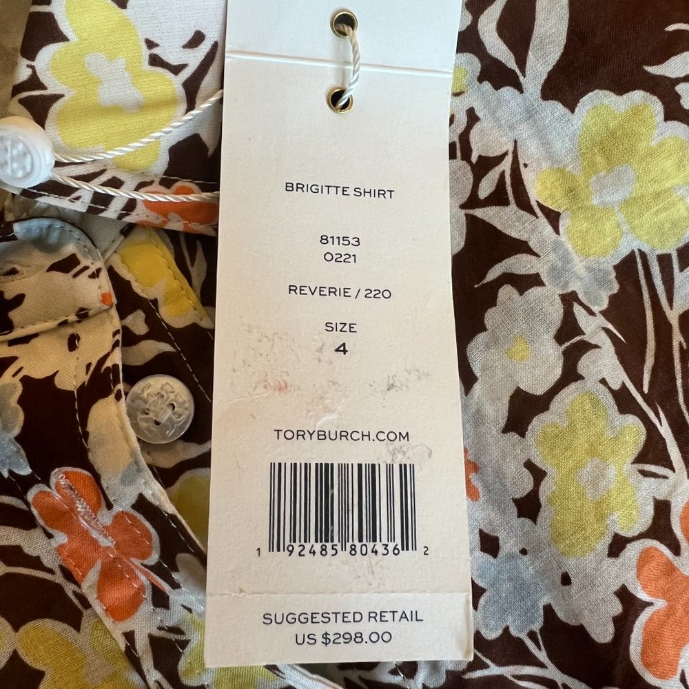 NWT Tory Burch Brigitte Floral Print Shirt Size 4 - Picture 4 of 4